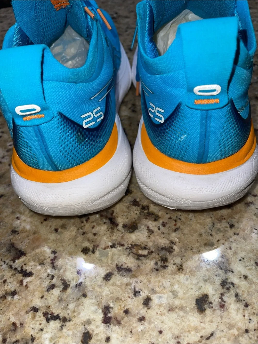 ASICS Gel Nimbus 25 Teal-Blue Running Shoes with Orange Pull Tabs